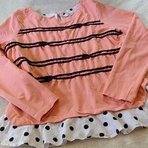 Crown & Ivy Peach and Navy Knit Rope Polka-Dot Nautical Layered Blouse